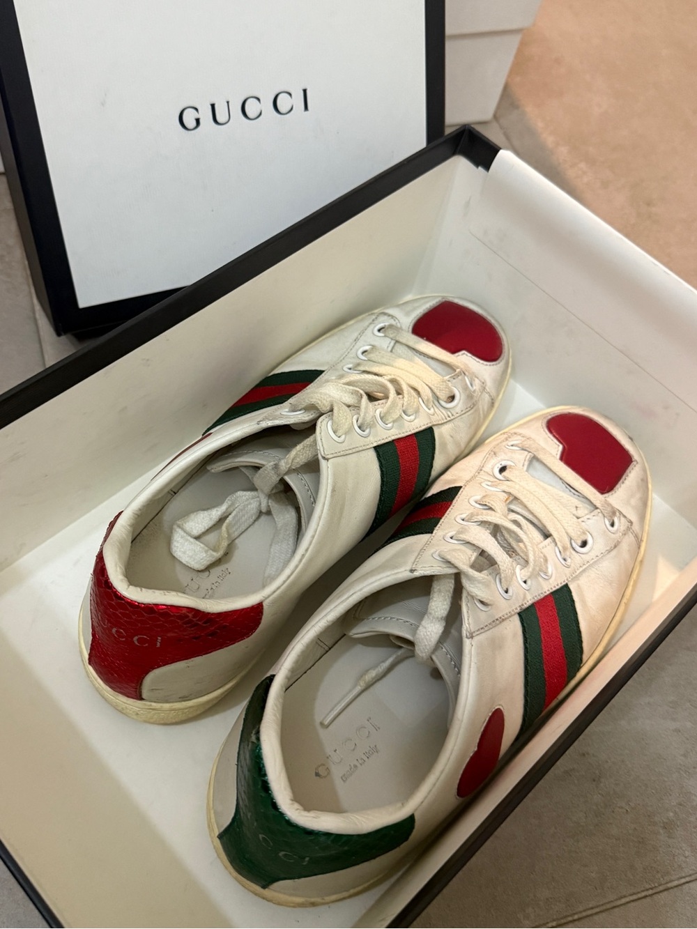 Gucci Ace embroidered hearts